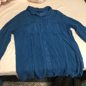 Blue Sheer Long Sleeve Button-up